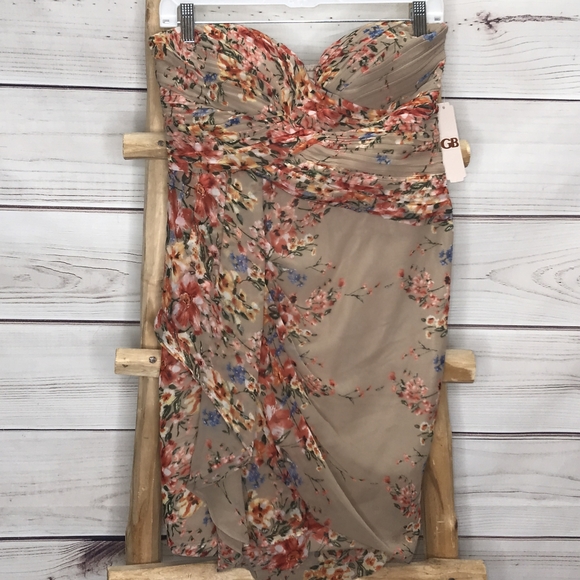 Gianni Bini Dresses & Skirts - GB Floral Tan Strapless Dress NWT Large